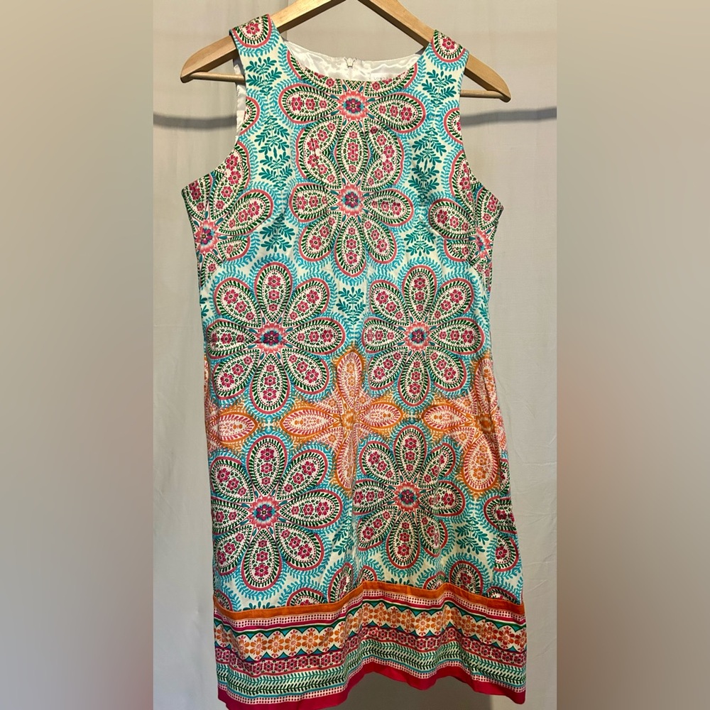 London Times Sheath Mod Dress Size 8 Bright Pastel Floral Paisley Sleeveless - Picture 4 of 9